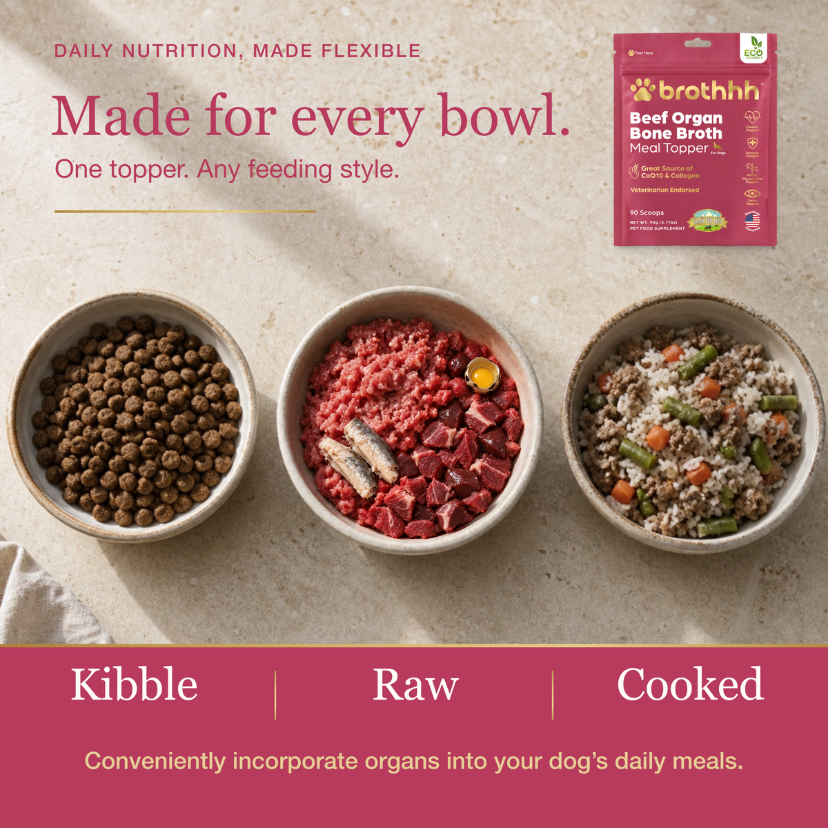 Beef Organ Bone Broth Meal Topper - 100% Grass-Fed - for Dogs