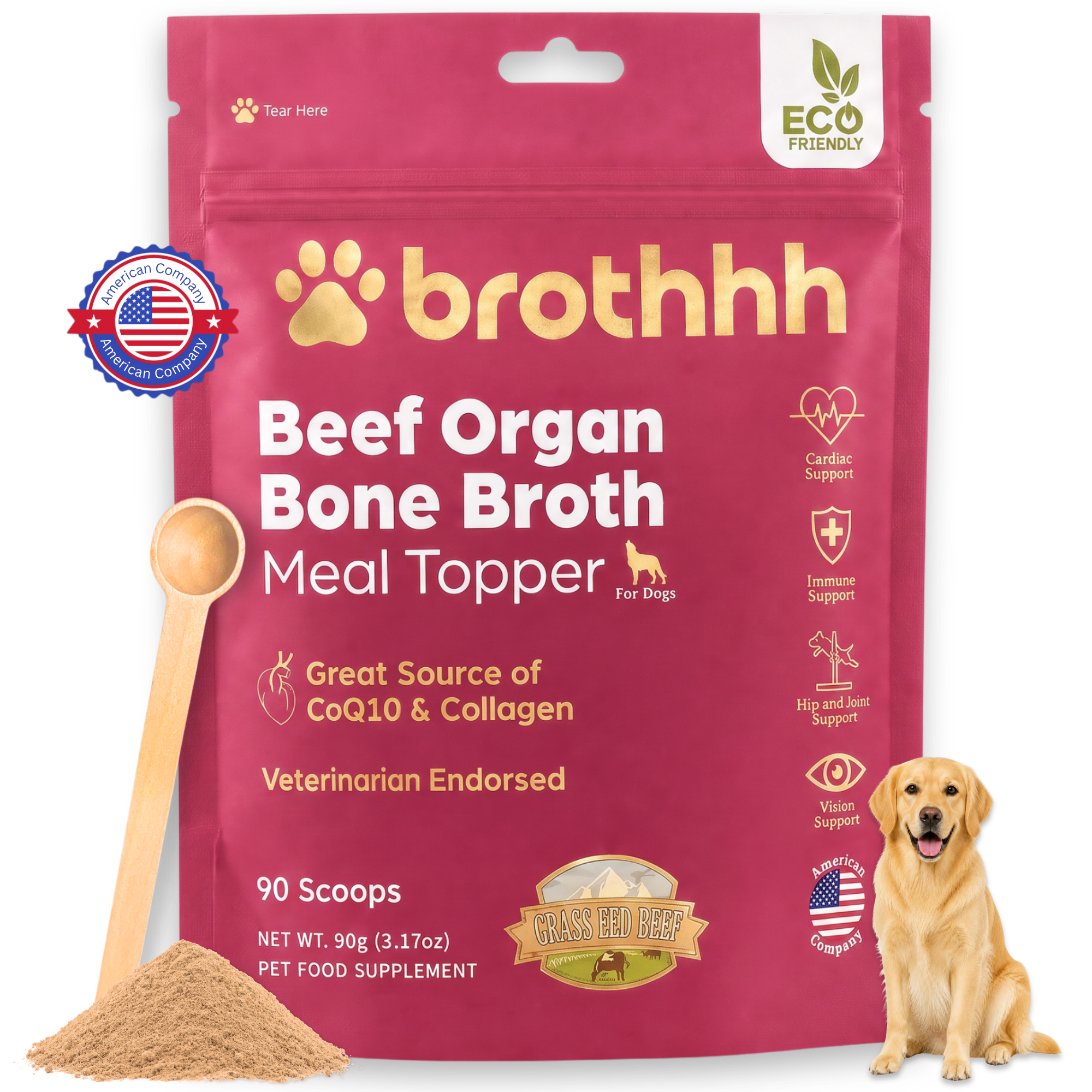 Beef Organ Bone Broth Meal Topper - 100% Grass-Fed - for Dogs